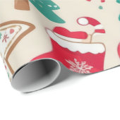 Elegante Kerst Traditionele Elementen Patroon Cadeaupapier (Rol Hoek)