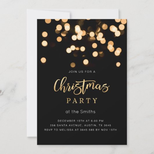 Elegante kerst uitnodiging zwart en goud (Voorkant)