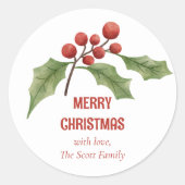 Elegante Kerst Waterverf Botanisch Feest Ronde Sticker (Voorkant)