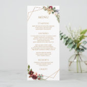 Elegante kerst winter bruiloft bordeaux goud menu (Staand voorkant)