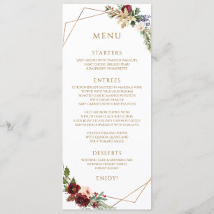 Elegante Kerst Winter Bruiloft Burgundy Goud Menu