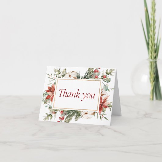 Elegante Kerst Winter Rood Goud Bruidsmeisjesfeest Bedankkaart (Voorkant)