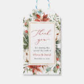 Elegante kerst winter rood goud bruiloft cadeaulabel (Voorkant)