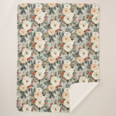 Elegante Kerst Witte Rozen & Rode Winter Berry Sherpa Deken (Voorkant)