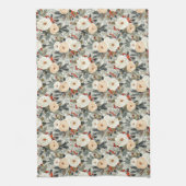 Elegante Kerst Witte Rozen & Rode Winter Berry Theedoek (Verticaal)