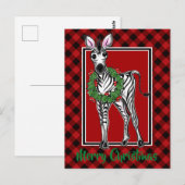 Elegante Kerst Zebra rood zwarte vakantieplaid Briefkaart (Voorkant / Achterkant)