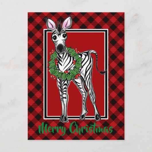 Elegante Kerst Zebra rood zwarte vakantieplaid Briefkaart (Voorkant)