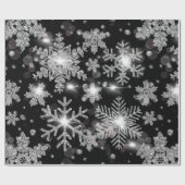 Elegante Kerst zwarte witte zilveren sneeuwvlokken Cadeaupapier (Vlak)