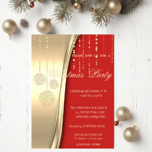 Elegante Kerstballen, Rood, Goud Gecorporeerd Fees Kaart