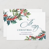 Elegante Kerstbes Holly Berry Kerstmis Mistletoe G Feestdagenkaart (Voorkant / Achterkant)