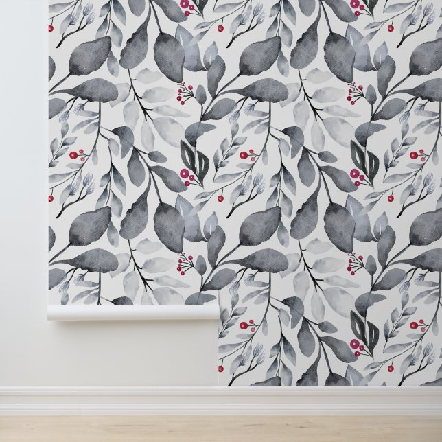 Elegante kerstbladeren en bessen behang (Applicatie)