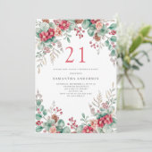 Elegante kerstbloem 21e verjaardagsfeest kaart (Staand voorkant)