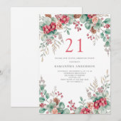 Elegante kerstbloem 21e verjaardagsfeest kaart (Voorkant / Achterkant)