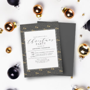 Elegante Kerstbomen Grijs & Goud Vakantie Party Kaart