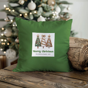 Elegante kerstbomen groen goud gepersonaliseerd  kussen
