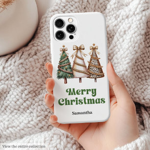 Elegante Kerstbomen Waterverf Luipaard iPhone 15 Mini Hoesje