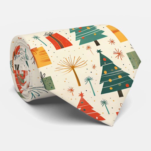 Elegante Kerstboom en Cadeaupatroon  Stropdas (Opgerold)