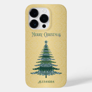 Elegante Kerstboom Groene Gouden Naam Douane Case-Mate iPhone 14 Pro Hoesje