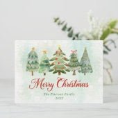 Elegante kerstboom in waterverf Vrolijk Kerstfeest Feestdagenkaart (Staand voorkant)