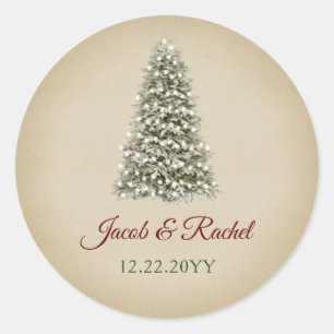 Elegante kerstboom Kraft Paper Wedding Ronde Sticker