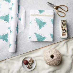 Elegante kerstboom   Luxe Aqua Mint Splatter Cadeaupapier