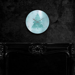 Elegante kerstboom Luxe Aqua Mint Splatter Ronde Klok
