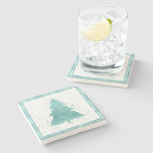 Elegante kerstboom   Luxe Aqua Mint Splatter Stenen Onderzetter