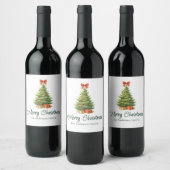 Elegante kerstboom met rode strik en Cadeaus - Wijn Etiket (Flessen)