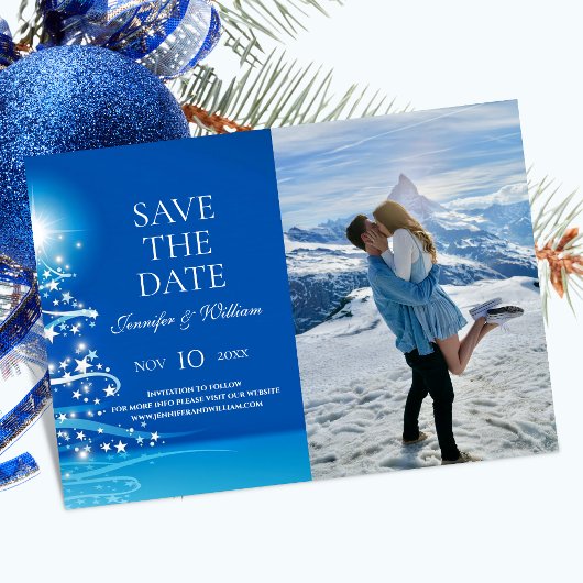 Elegante Kerstboom Sparkle Blue Save The Date
