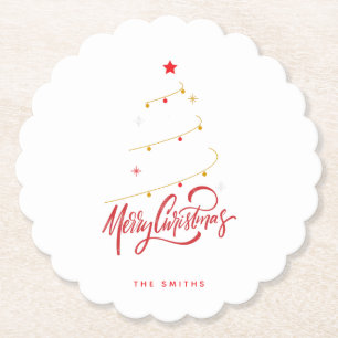 Elegante Kerstboom Typografie Script Kartonnen Onderzetters