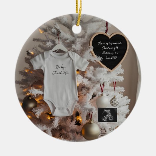 Elegante kerstboom zwangerschapsaankondiging keramisch ornament (Voorkant)