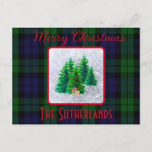 Elegante Kerstboom Zwart Horloge Tartan Holiday Feestdagenkaart
