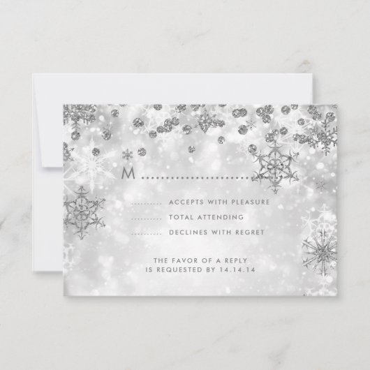 Elegante Kerstbruiloft RSVP Sparkle Silver Kaartje (Voorkant)