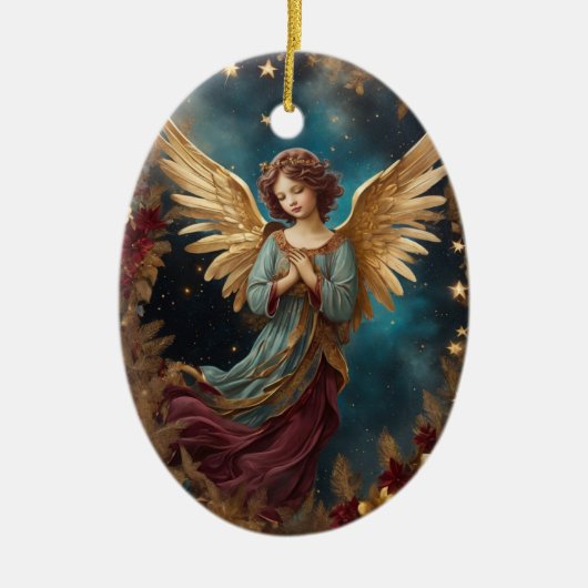 Elegante kerstengel keramisch ornament (Voorkant)