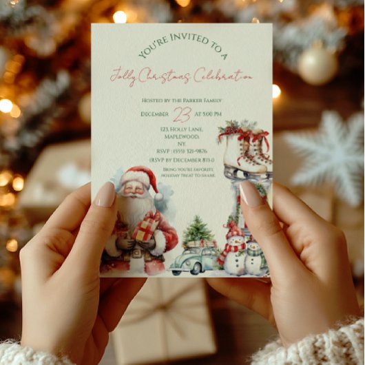 Elegante kerstfeest uitnodiging in rood en groen