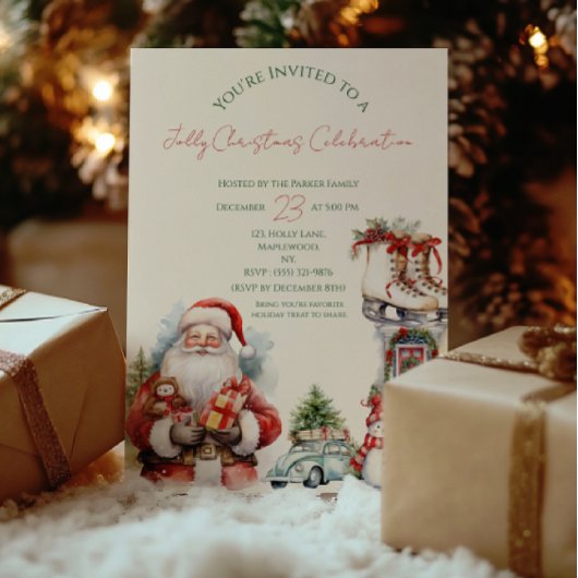 Elegante kerstfeest uitnodiging in rood en groen