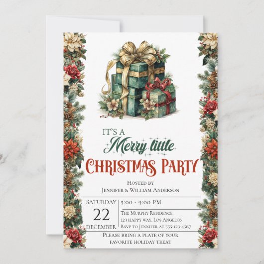 Elegante kerstfeest uitnodiging met geschenkdozen (Voorkant)