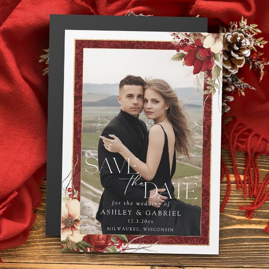 Elegante kerstfoto Bewaar de datum Magnetische Uitnodiging