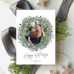 Elegante kerstgroen krans foto kerstkaart