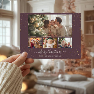 Elegante kerstkaart met 4 foto's feestdagenkaart