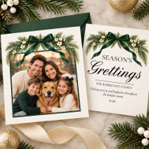 Elegante kerstkaart met groen foto en seizoensgroe