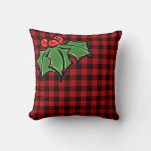 Elegante kerstklassieker Red Plaid Holly bessen Kussen