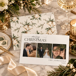 Elegante Kerstklokken Pasgetrouwd Foto Feestdagenkaart