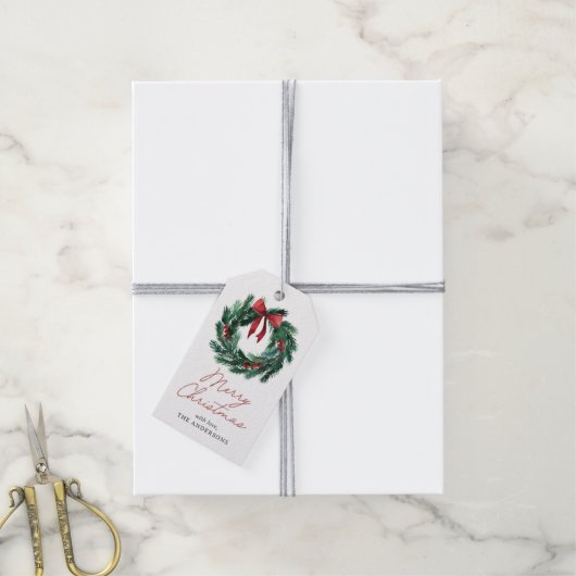 Elegante kerstkrans cadeaulabel (Met Touw)