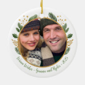 Elegante kerstkrans foto keramisch ornament (Achterkant)