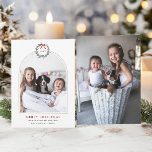 Elegante Kerstkrans Gebogen Familie 2 Foto Feestdagenkaart