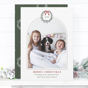 Elegante Kerstkrans Gebogen Familie Foto Feestdagenkaart