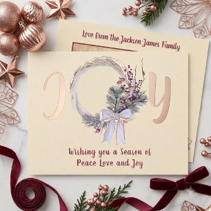 Elegante Kerstkrans Joy Kerst Roze Goud Folie Feestdagenkaart