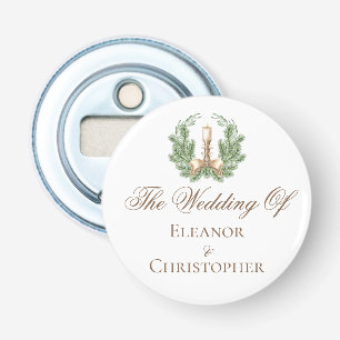 Elegante Kerstkrans Kaars Custom Bruiloft Button Flesopener