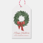Elegante Kerstkrans Red Bow Vakantie Cadeaulabel (Voorkant)